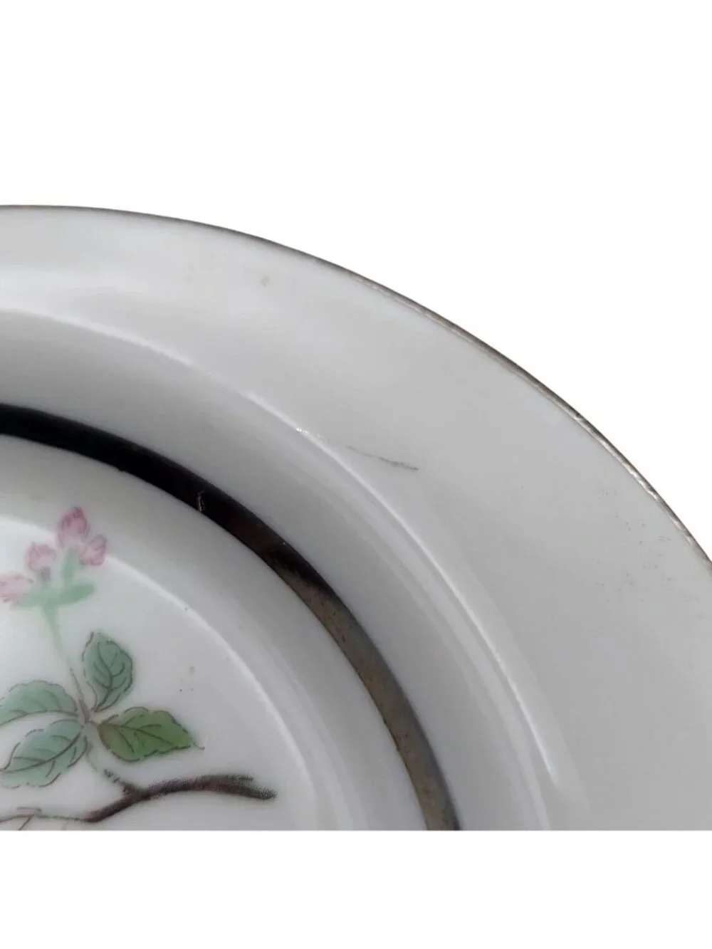 Norleans Porcelain Ashtray With Bird Motif & Silver Trim Japan Vintage MCM